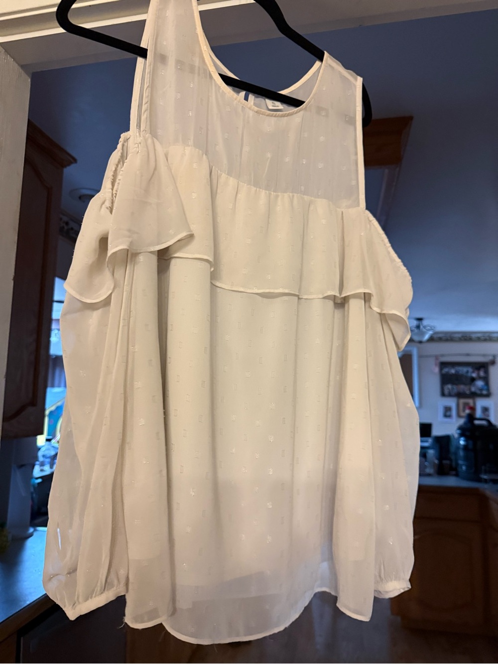 Old Navy White Sheer Ruffle Cold-Shoulder Blouse